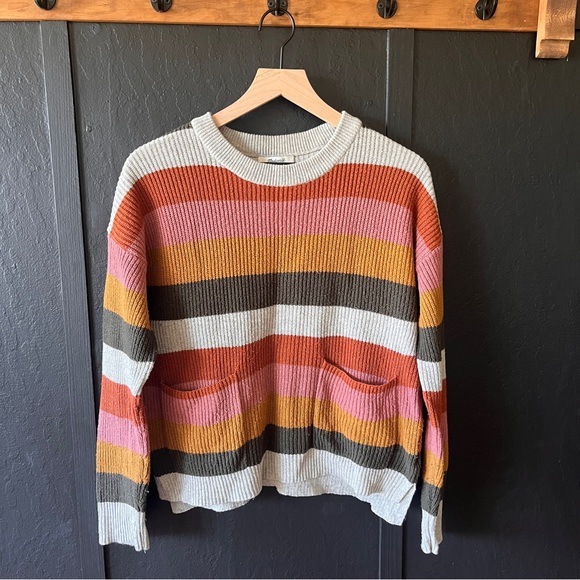 Madewell Striped Crew Neck Pocket Sweater - Picture 1 of 13